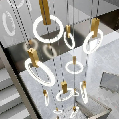 Modern nordic wood led stair chandelier living room pendant light