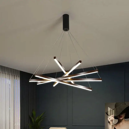 Modern black & gold led stair chandelier stairwell geometric light