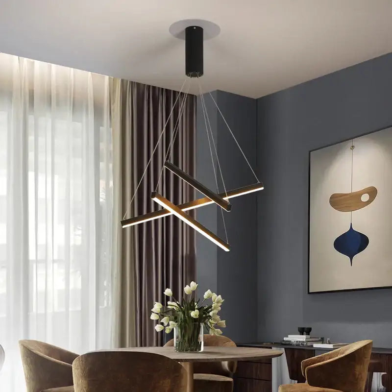 Modern black & gold led stair chandelier stairwell geometric light
