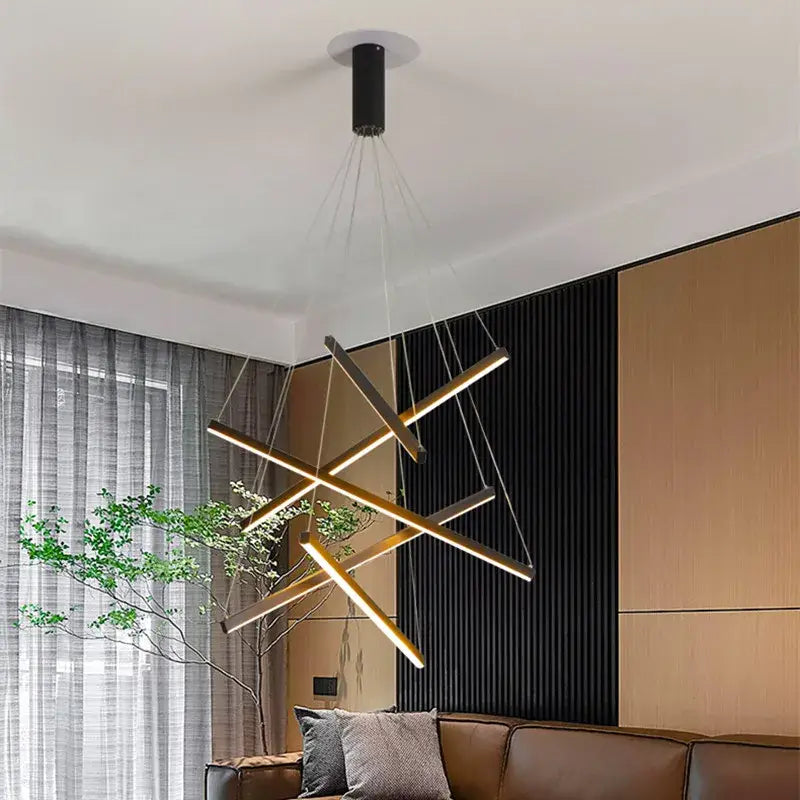 Modern black & gold led stair chandelier stairwell geometric light