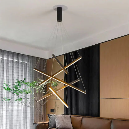 Modern black & gold led stair chandelier stairwell geometric light