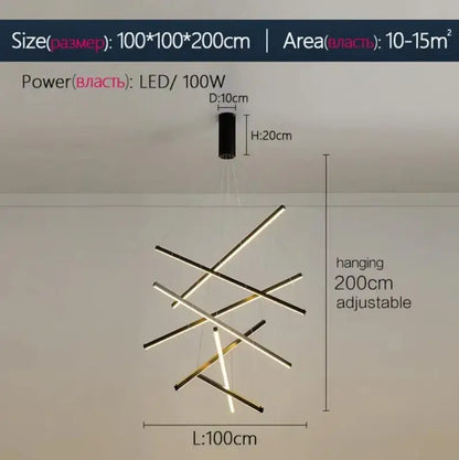 Modern black & gold led stair chandelier stairwell geometric light