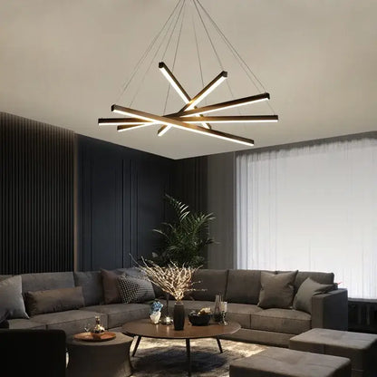 Modern black & gold led stair chandelier stairwell geometric light
