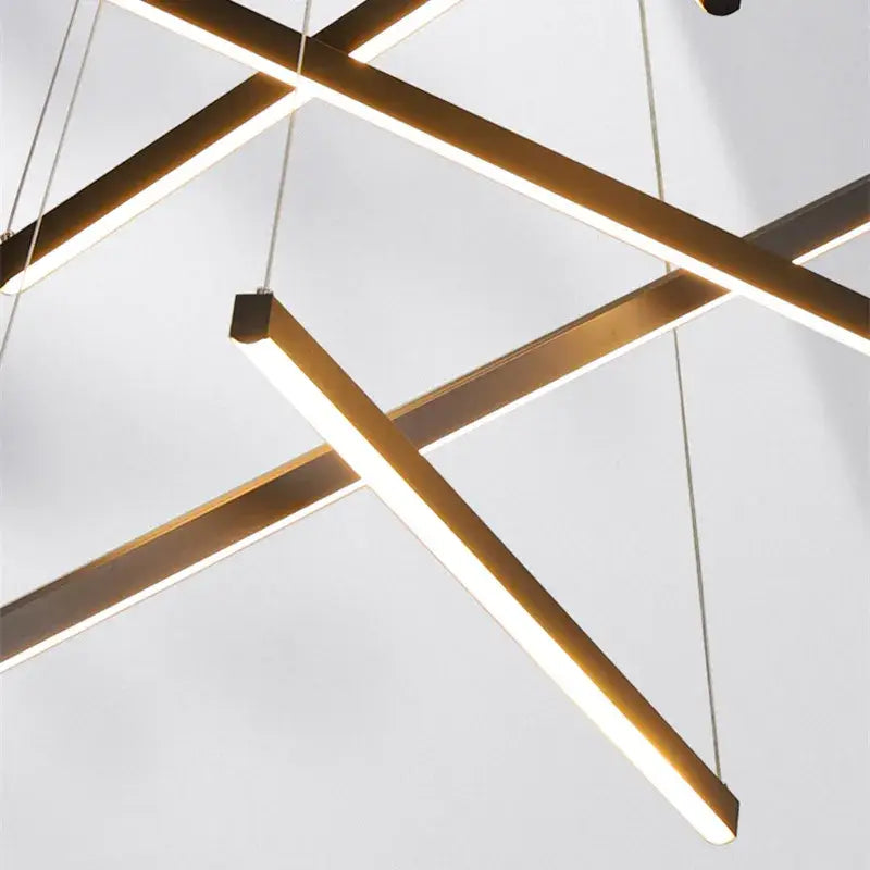 Modern black & gold led stair chandelier stairwell geometric light