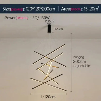Modern black & gold led stair chandelier stairwell geometric light