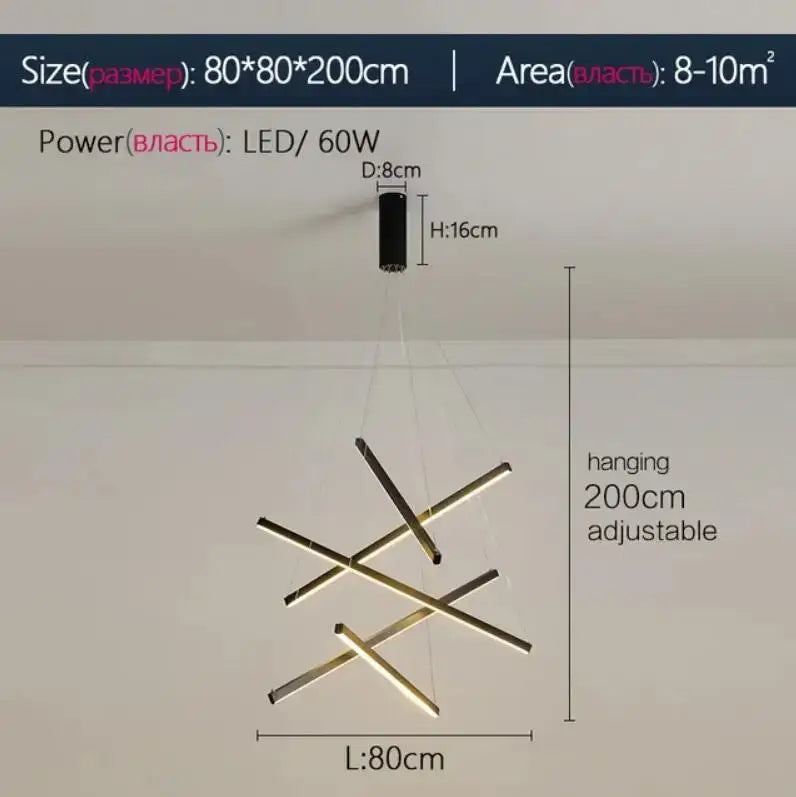 Modern black & gold led stair chandelier stairwell geometric light