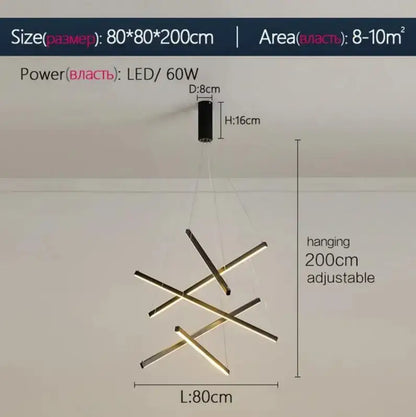 Modern black & gold led stair chandelier stairwell geometric light