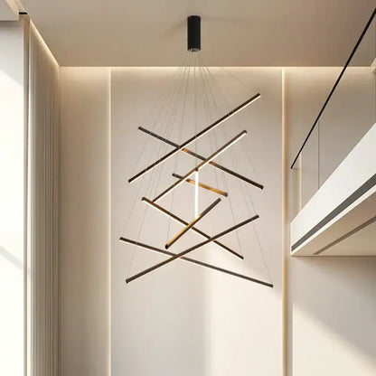 Modern black & gold led stair chandelier stairwell geometric light