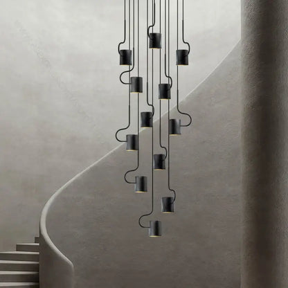 Modern black led staircase chandelier for villa living room decor