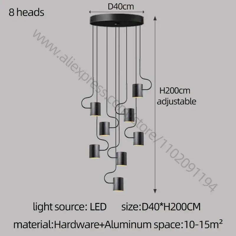 Modern black led staircase chandelier for villa living room decor