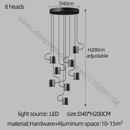Modern black led staircase chandelier for villa living room decor