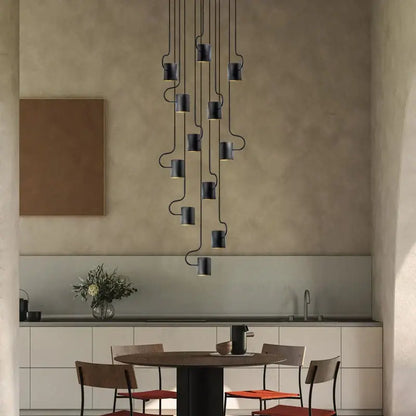Modern black led staircase chandelier for villa living room decor