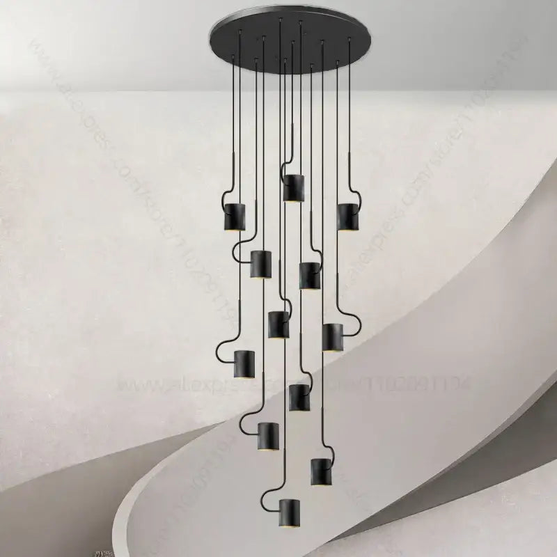 Modern black led staircase chandelier for villa living room decor