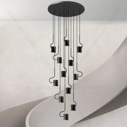 Modern black led staircase chandelier for villa living room decor