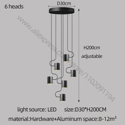 Modern black led staircase chandelier for villa living room decor