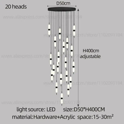 Modern minimalist black & white led staircase chandelier living room