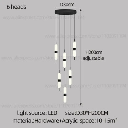 Modern minimalist black & white led staircase chandelier living room