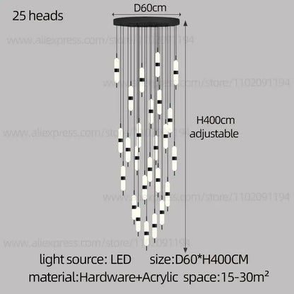 Modern minimalist black & white led staircase chandelier living room