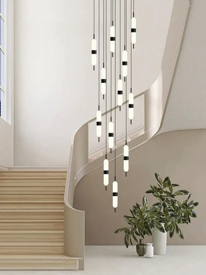 Modern minimalist black & white led staircase chandelier living room