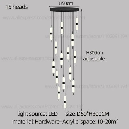 Modern minimalist black & white led staircase chandelier living room