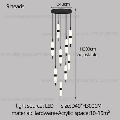 Modern minimalist black & white led staircase chandelier living room