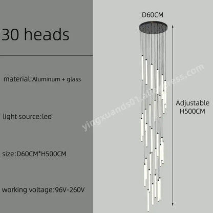 Modern minimalist black led staircase chandelier hallway light