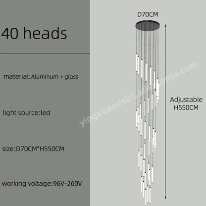 Modern minimalist black led staircase chandelier hallway light
