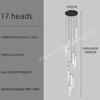 Modern minimalist black led staircase chandelier hallway light