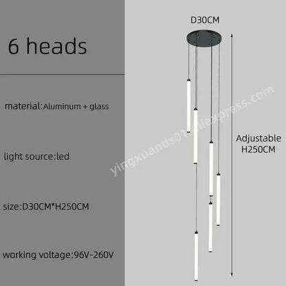Modern minimalist black led staircase chandelier hallway light