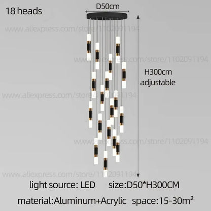 Modern black & gold led staircase chandelier staircase pendant light
