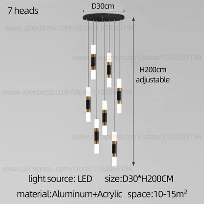 Modern black & gold led staircase chandelier staircase pendant light