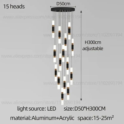 Modern black & gold led staircase chandelier staircase pendant light