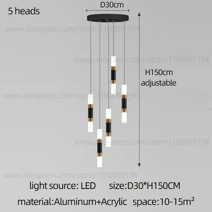 Modern black & gold led staircase chandelier staircase pendant light