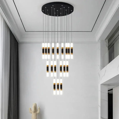 Modern black & gold led staircase chandelier staircase pendant light