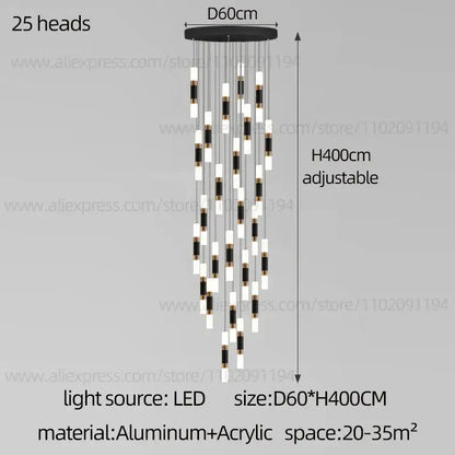 Modern black & gold led staircase chandelier staircase pendant light