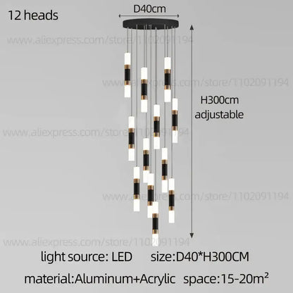 Modern black & gold led staircase chandelier staircase pendant light