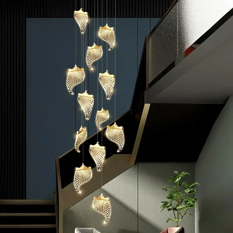 Modern golden shell led staircase chandelier dining room