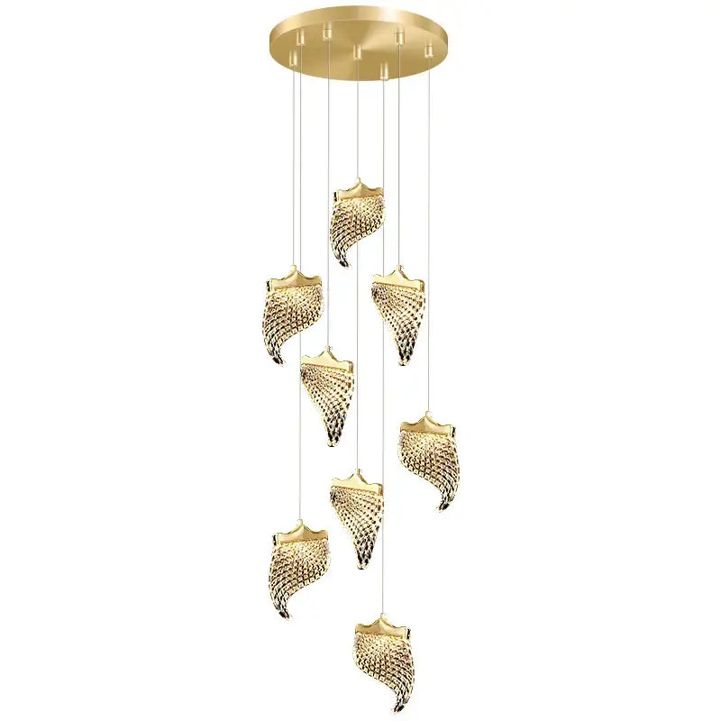 Modern golden shell led staircase chandelier dining room