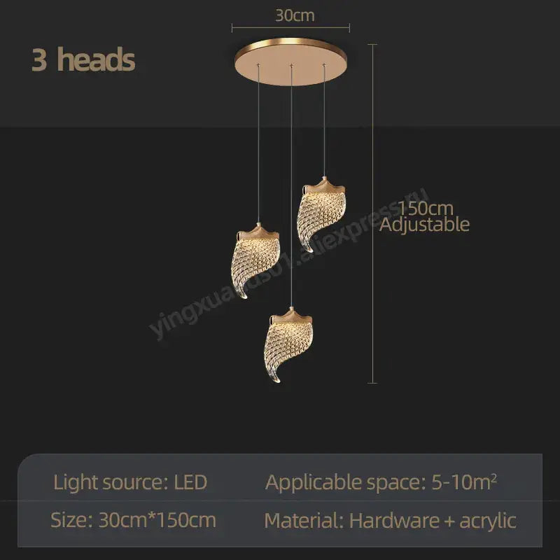 Modern golden shell led staircase chandelier dining room