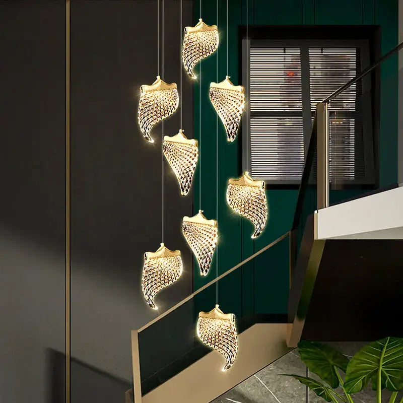 Modern golden shell led staircase chandelier dining room