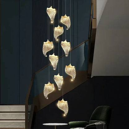 Modern golden shell led staircase chandelier dining room