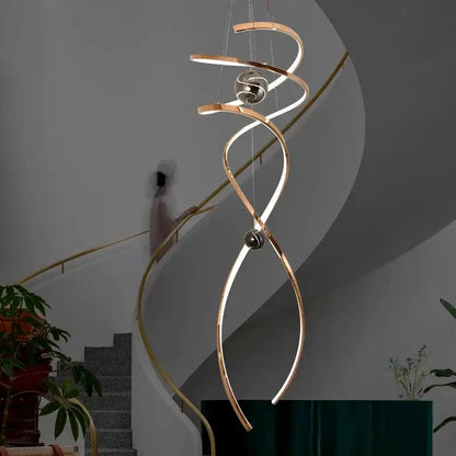 Modern gold spiral led staircase chandelier pendant light stairway