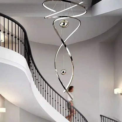 Modern gold spiral led staircase chandelier pendant light stairway
