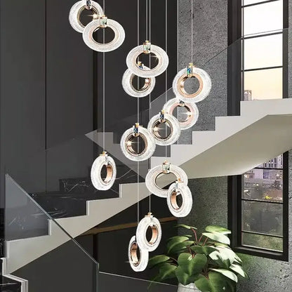 Modern gold and green crystal led staircase chandeliers living room
