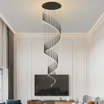 Modern black spiral led staircase chandelier for villa living room