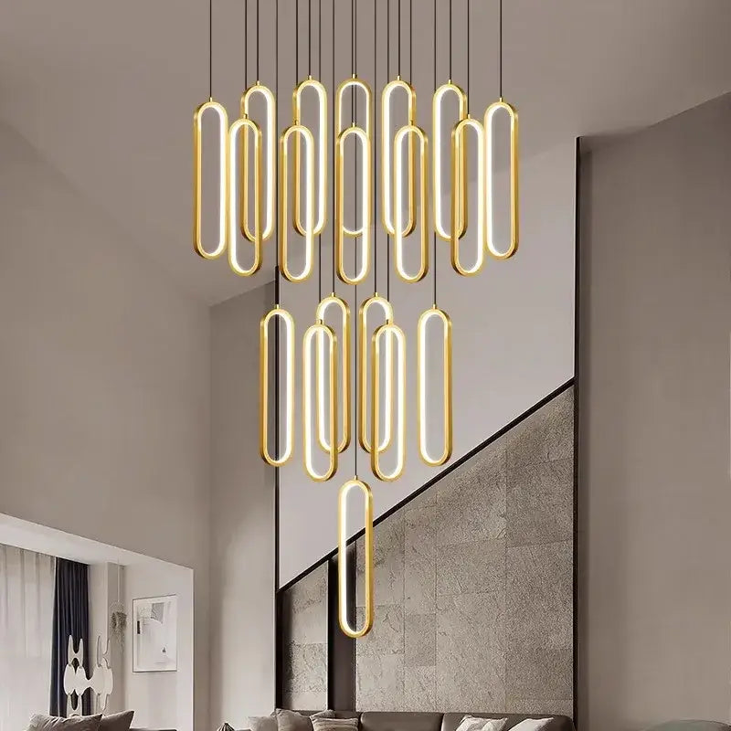 Modern black circular led staircase chandeliers living room pendant