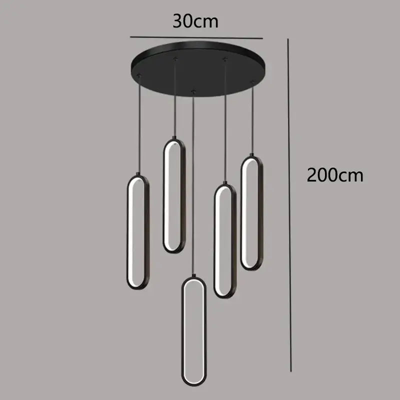 Modern black circular led staircase chandeliers living room pendant
