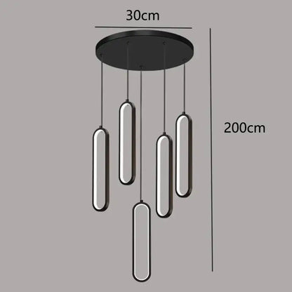 Modern black circular led staircase chandeliers living room pendant