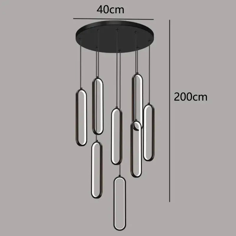 Modern black circular led staircase chandeliers living room pendant