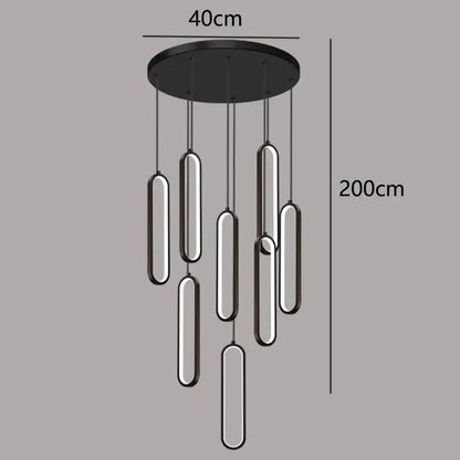 Modern black circular led staircase chandeliers living room pendant